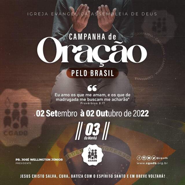 CGADB realiza campanha de oração pelo Brasil com duração de 30 dias com inicio 02/09/2022